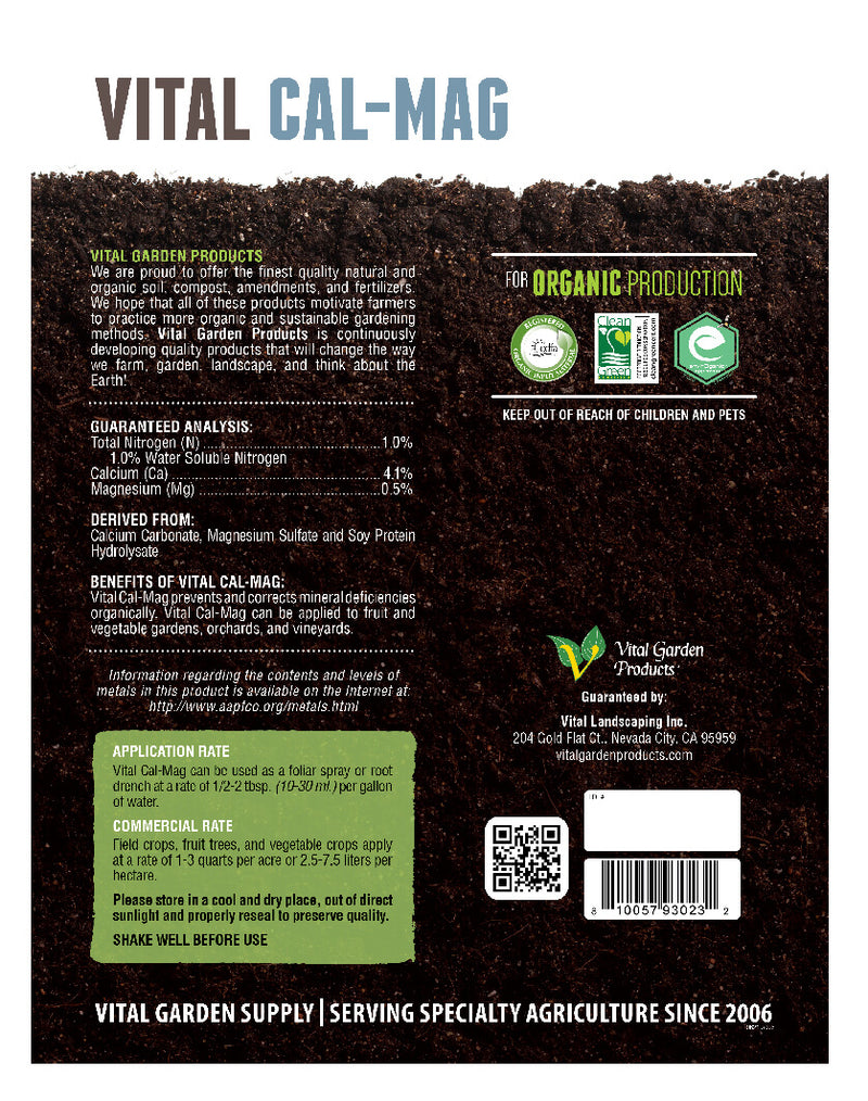 Vital Garden Products Vital Cal-Mag back label