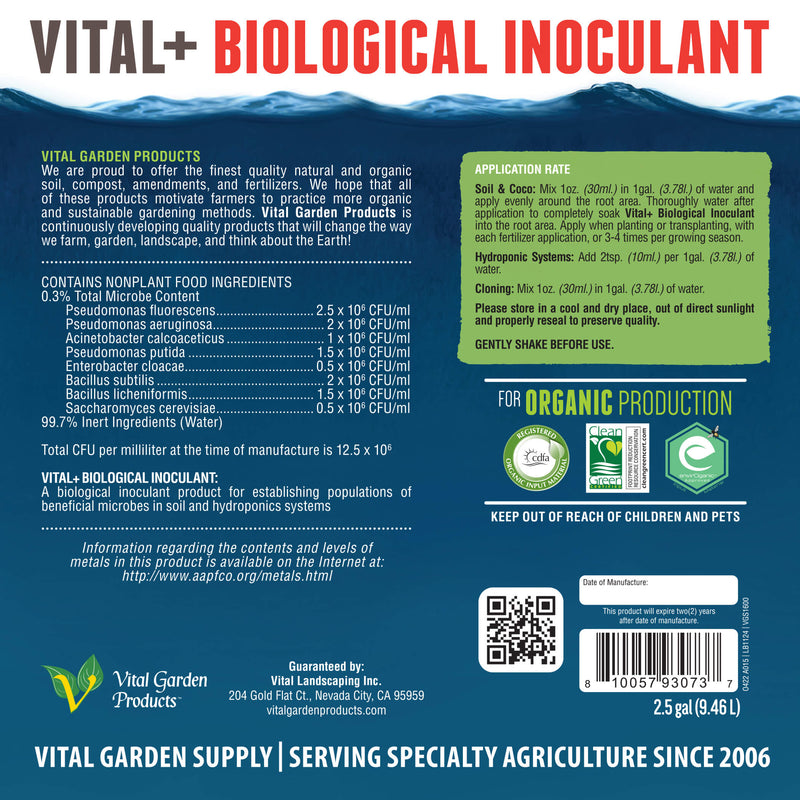 Vital Garden Products Vital Plus Biological Inoculant back label