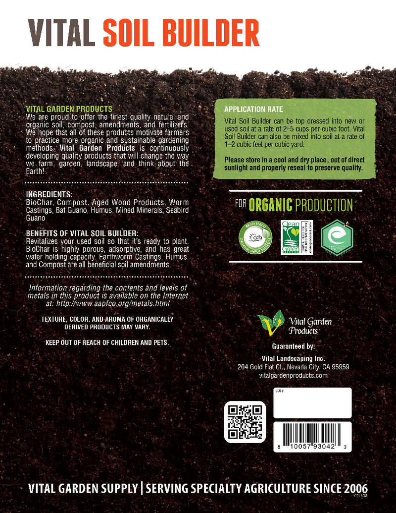 Vital Garden Products Vital Soil Builder back label