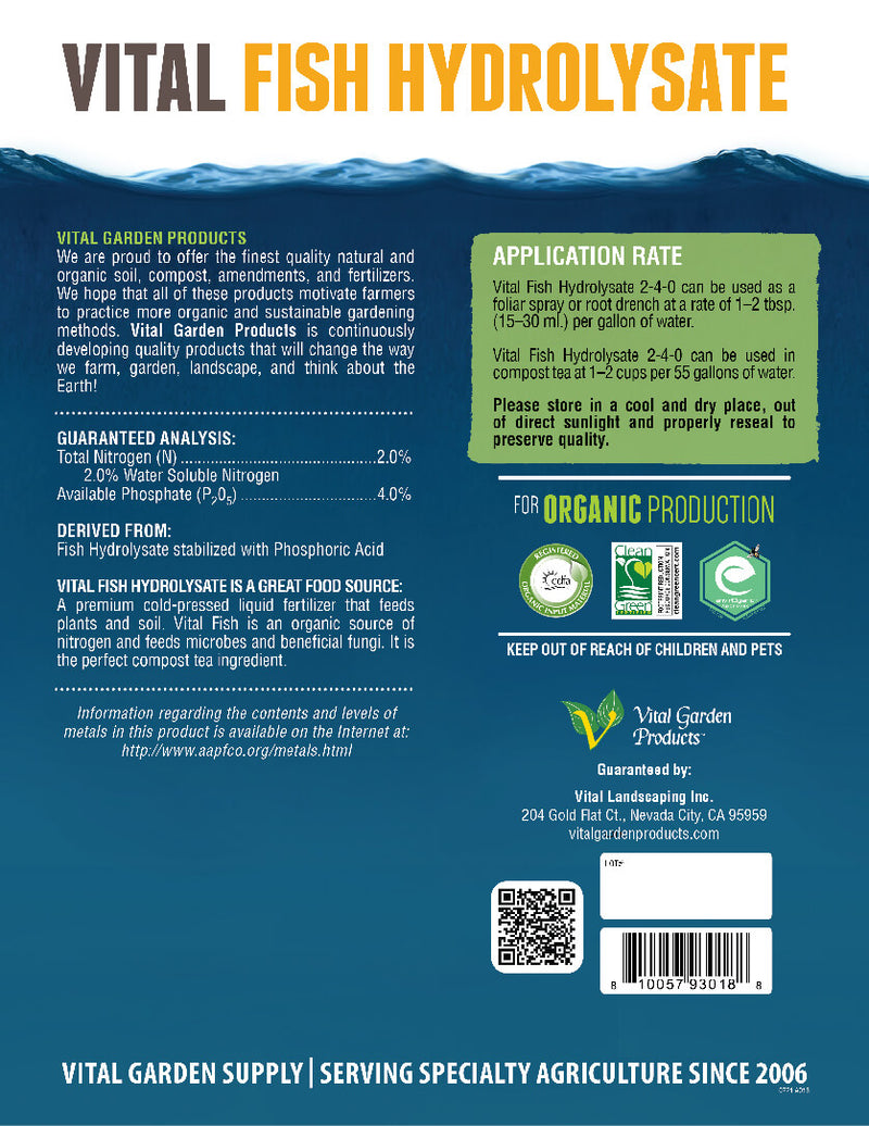 Vital Garden Products Vital Fish Hydrolysate back label